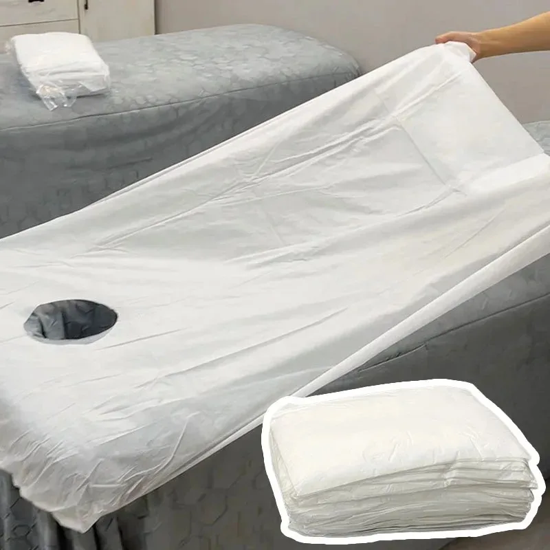 10pcs Disposable Soft Bed Sheets for Beauty Salon Spa Massage Open Hole Non-woven Fabric Breathable Elastic Bedspread