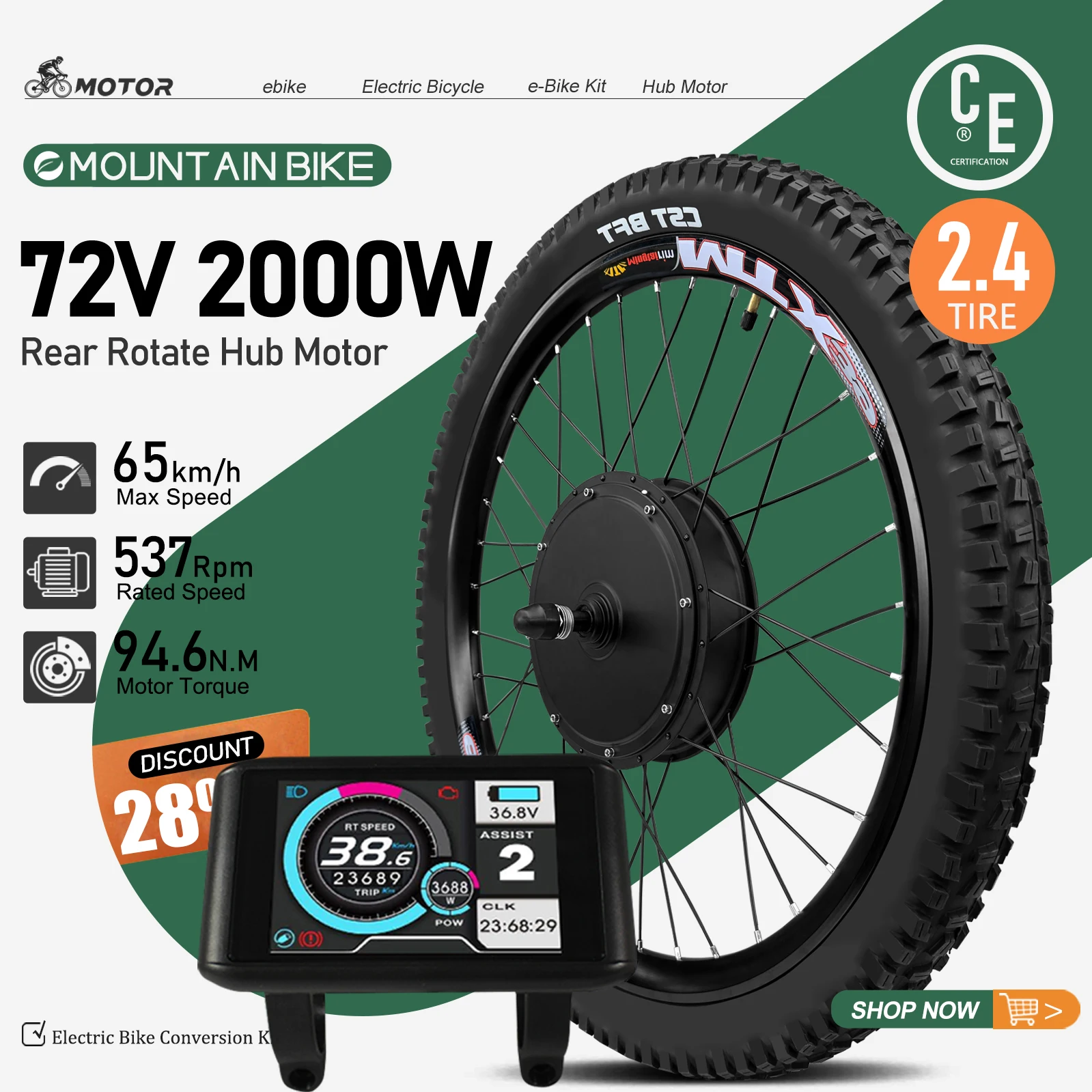 

MTX 72V 2000W Electric Bike Conversion Kit with 2.4 Tire Rear Brushless Hub Motor Wheel 20-29inch700c For Ebike Conversion Kit