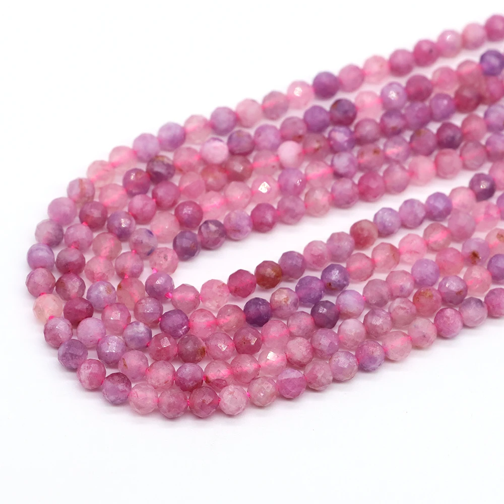 

3mm/4mm Natural Stone Pink tourmaline Faceted Round Beads Tiny Loose Spacer Crystal Beads for Jewelry Making Bracelet Necklace