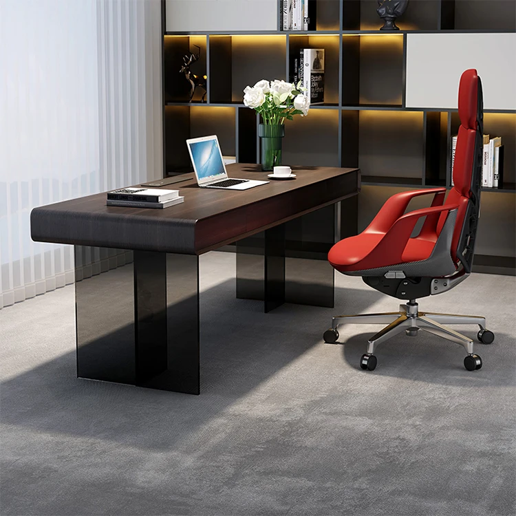 Simple and luxurious desk, acrylic legs, wooden surface office desk furniture, modern