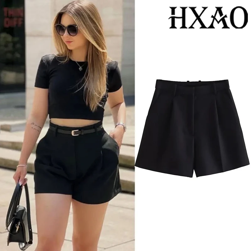 HXAO Pantaloncini corti da donna Mini Pantaloncini neri Pieghe estive Pantaloncini larghi da donna Pantaloncini casual a vita alta Bermuda da ufficio Pantaloncini bianchi rosa