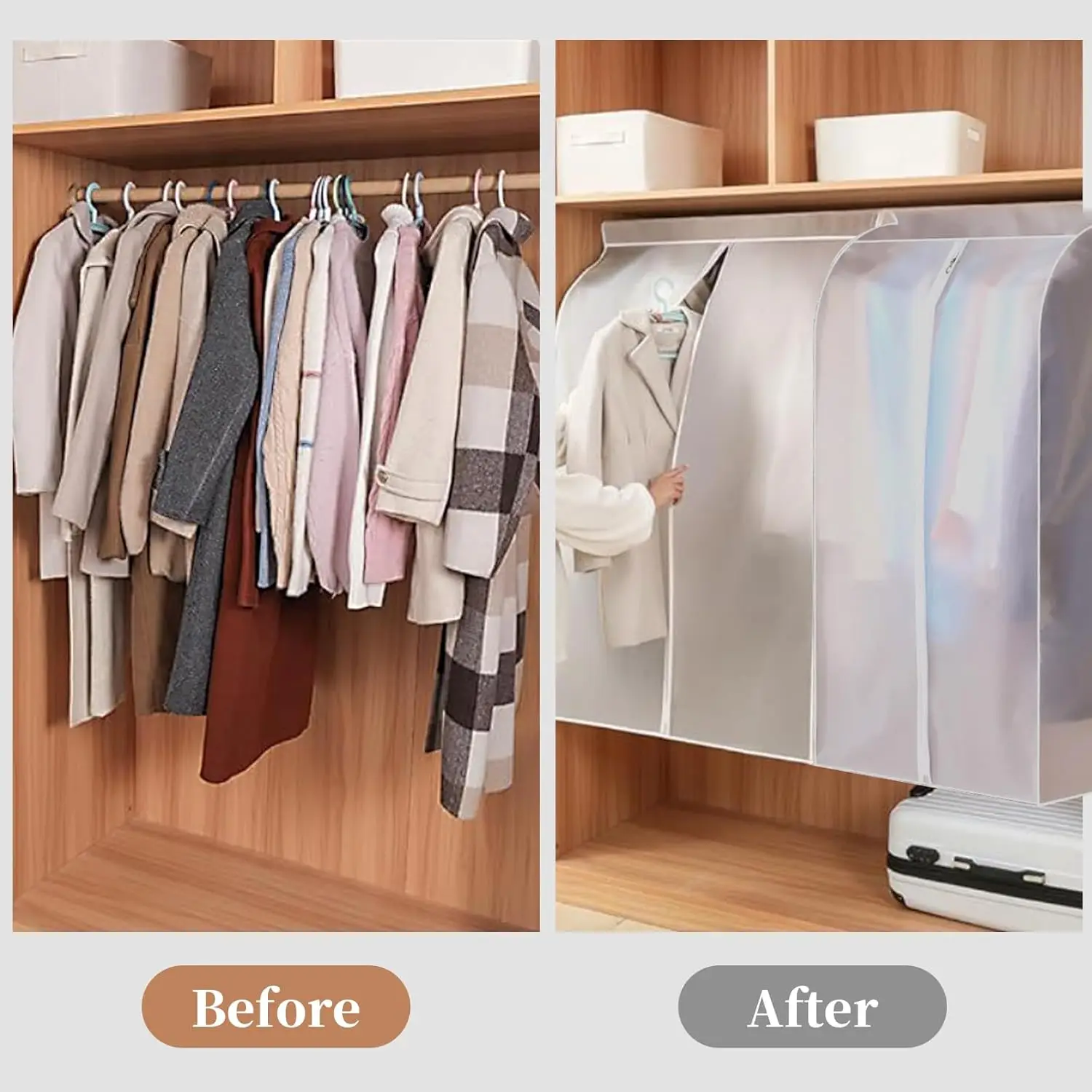 Clear Garment Cover Bags for Hanging Clothes All season Suit Coat Cover for Closet Storage Zipper Wardrobe Clothing Protector