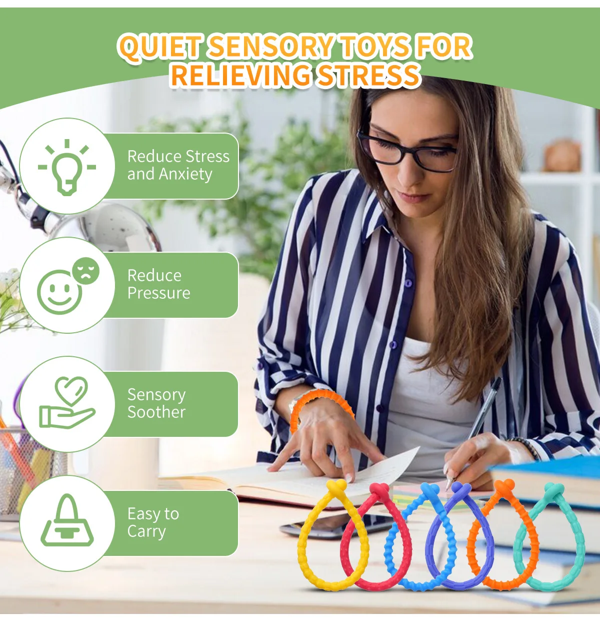 Tira sensorial de silicona para niños y adultos, juguete antiestrés ajustable, antiestrés, ansiedad, autismo, TDAH