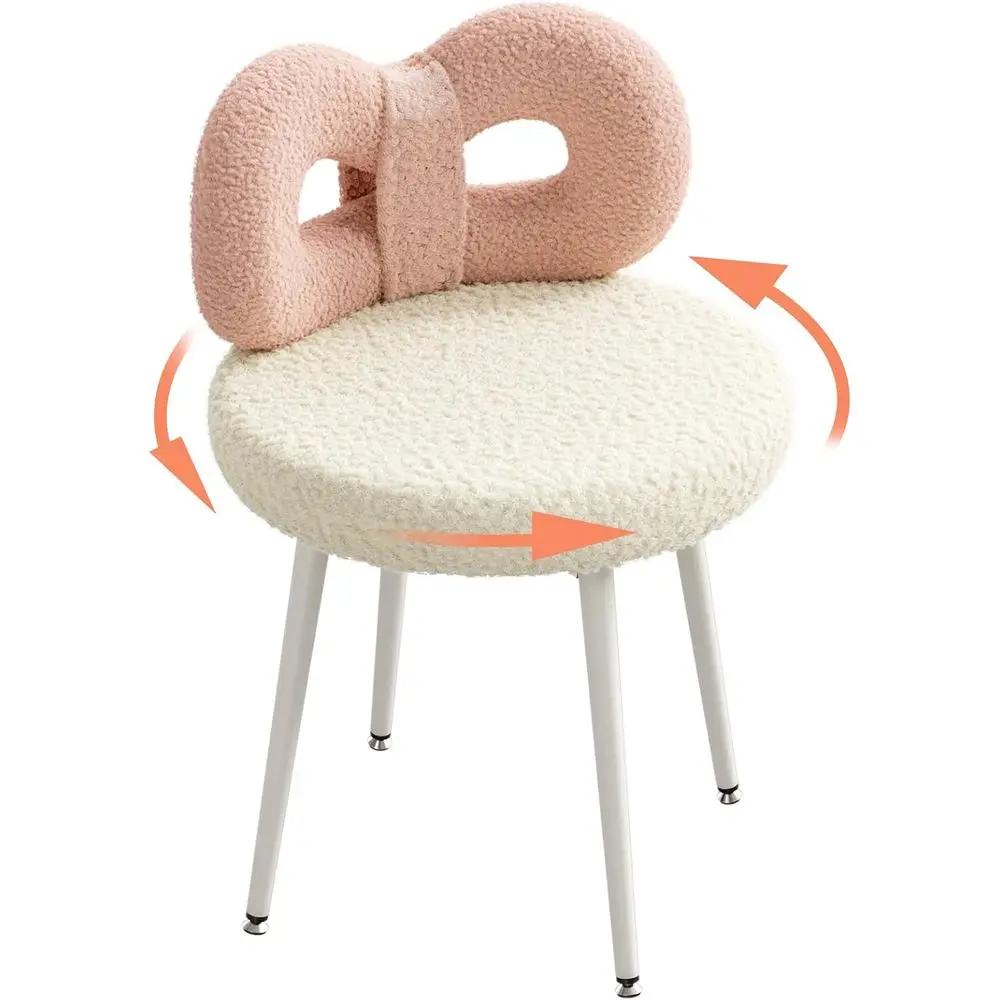 

Upholstered Pink Swivel Vanity Chair with Bow Backrest for Makeup and Living Spaces