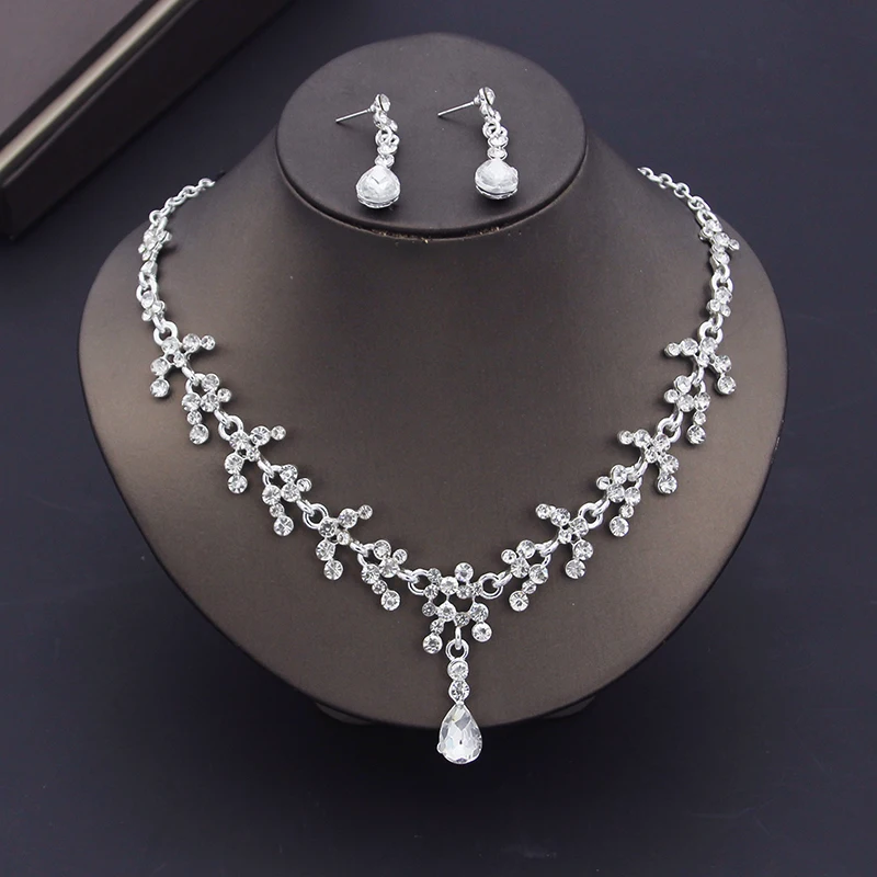 Luxury Purple Crystal Bridal Jewelry Sets for Women Earring Wedding Choker Necklace Set Bride Jewelry Sets Accessories