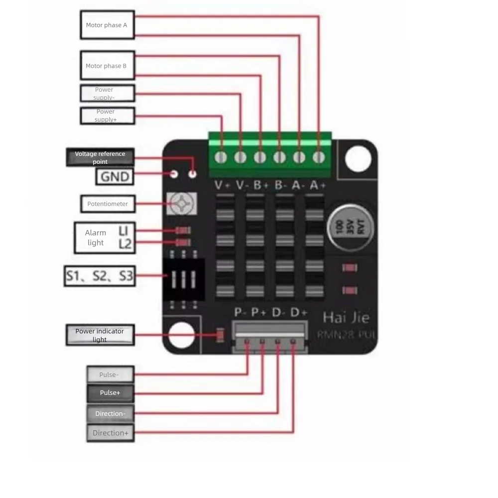20/28 Stepper Motor Driver Module Pulse Type DC12-36V Small Two-phase Four-wire Stepper Motor Driver with Overcurrent Protection