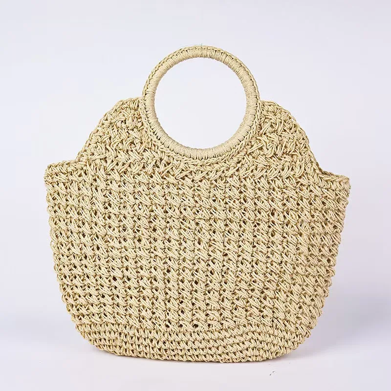 

Summer Raffia Straw Bags Designer Handbags Handmade Large Travel Beach Bags for Woman Shopper Tote Clutch Round Handle Woven Bag