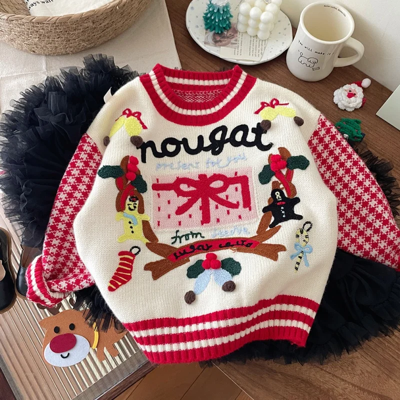 Parent-Child South Korea Children's Clothing Girls Sweet Sweater 2023 Autumn and Winter Children's Pullover Knitwear Little Girl