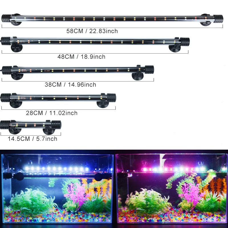 수족관 LED 조명, 14-58cm, 어항, 잠수정, 방수, 수중 