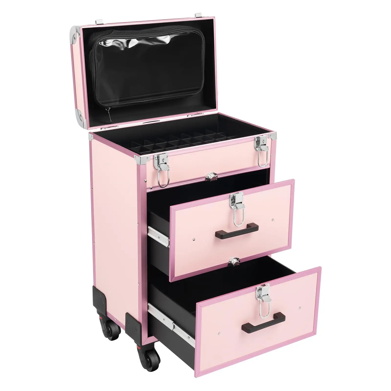 

Профессиональный чемодан для макияжа на колесиках, большая косметическая тележка с замками, тележка для макияжа с колесами, алюминиевый дорожный футляр для маникюра