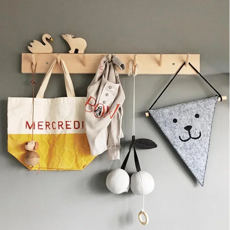 

Nordic Log Coat Hook Wall Hanging Solid Wood Storage Rack Hat Clothes Bag Wall Shelves Door Hanger Ornament Kids Room Decoration