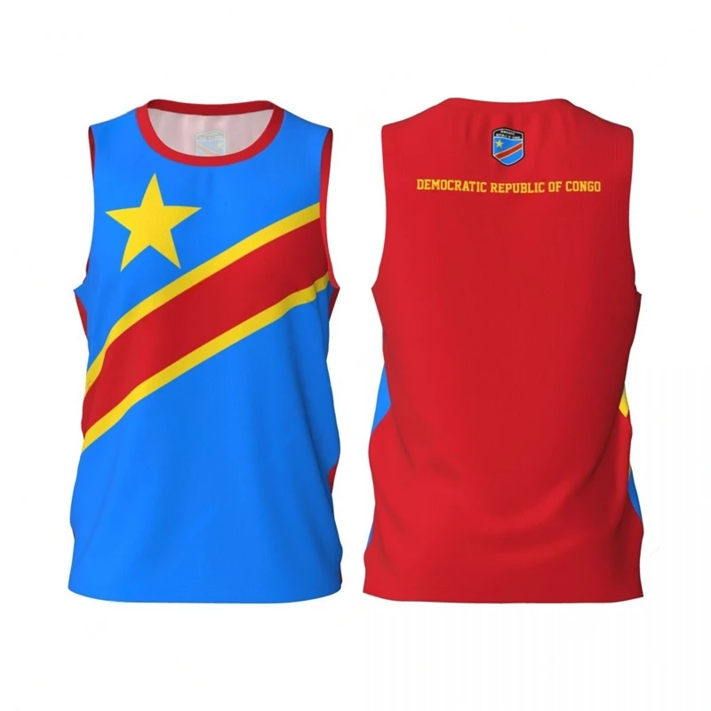 Fashion Democratic Republic Of Congo Flag Graphic Basketball Tank Tops Summer 3D Printed Outdoor Sports Vest Loose Quick Dry Tee