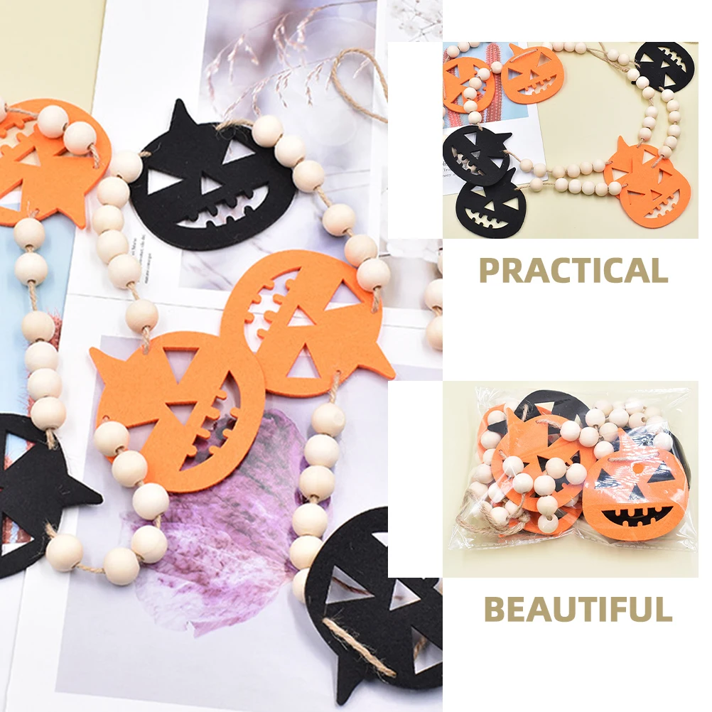 

Wooden Beads and Hemp Rope Decoration Halloween Garlands Home Indoor Decorations Ornaments Beaded Hanging