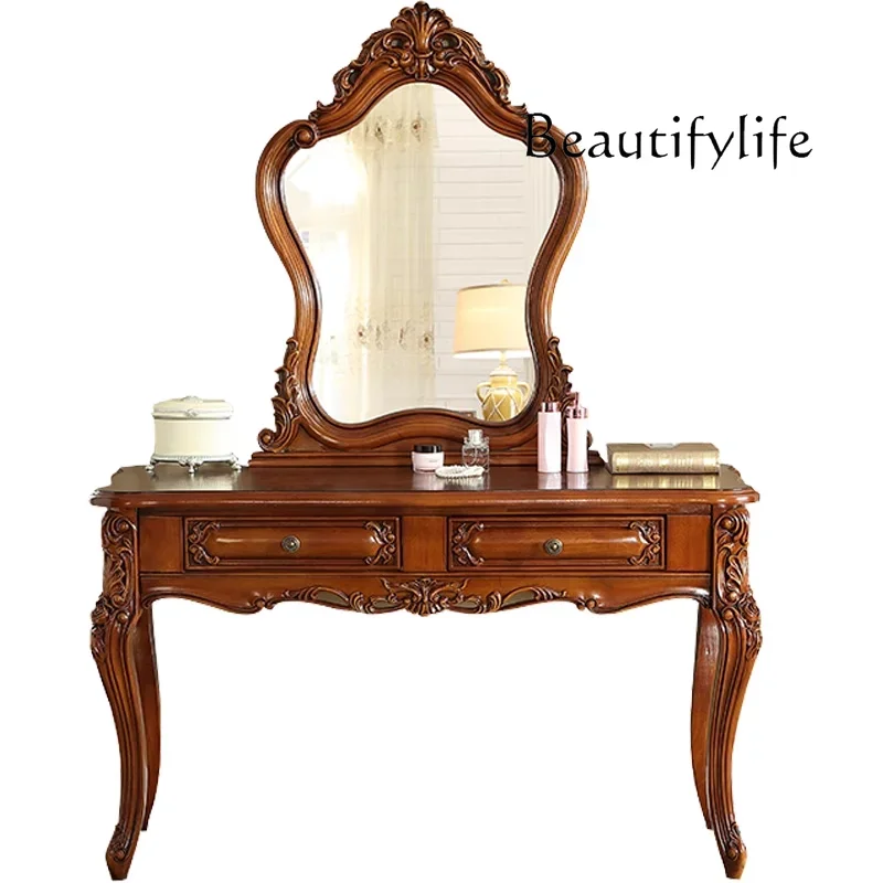 

LXAmerican dresser European solid wood makeup table, villa bedroom dressing table full solid wood carving flowerssss