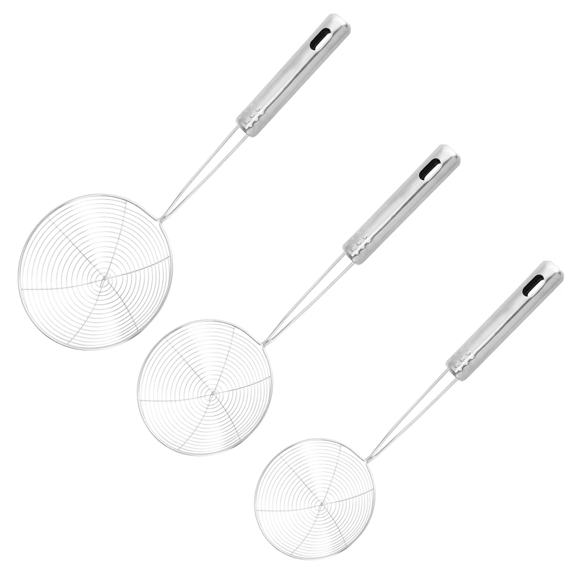 

Set of 3 Stainless Steel Mesh Skimmer Strainers Spiral Mesh Skimmer Ladle for Frying Chips Fish Pasta Noodles Kitchen Sieve
