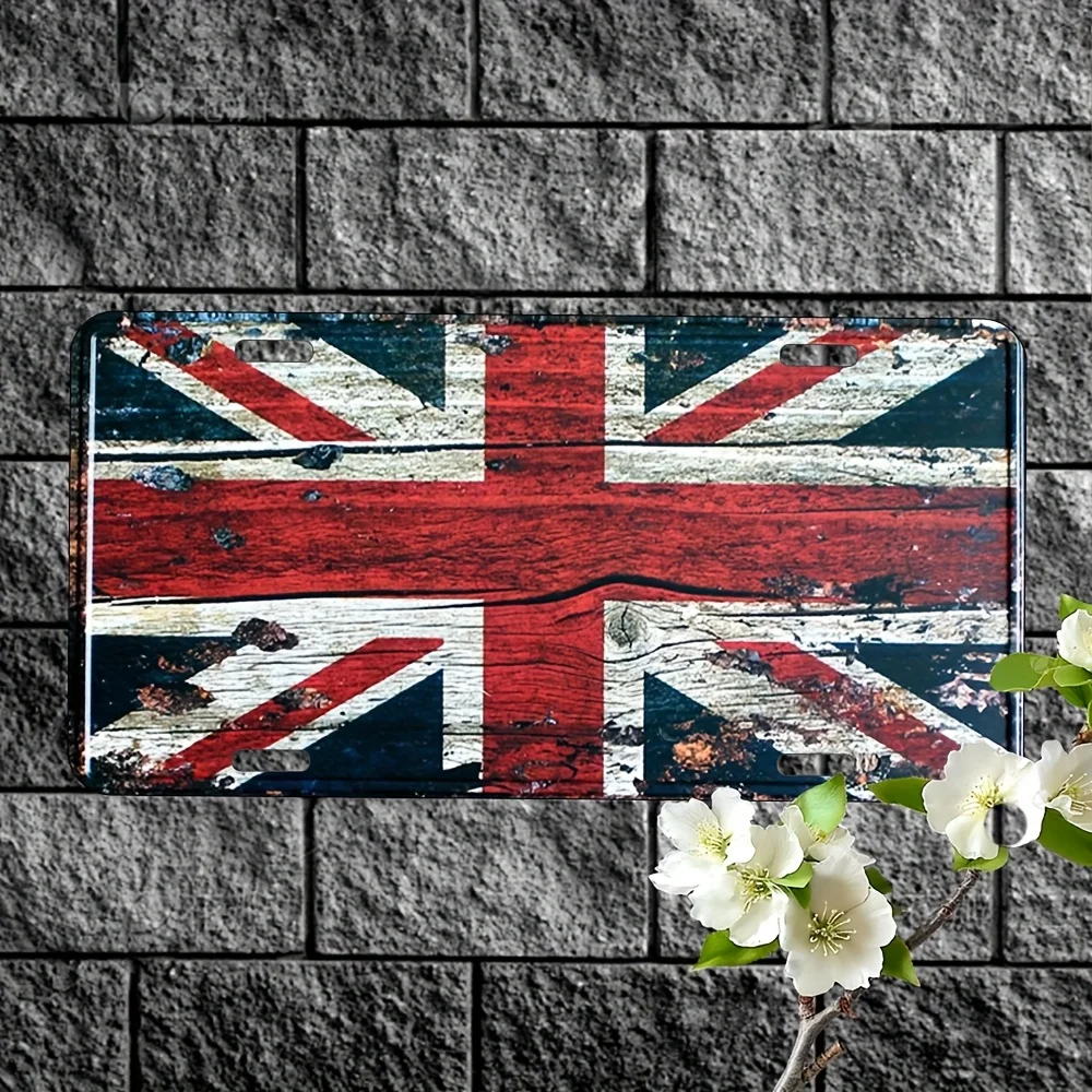 لوحة حائط معدنية من Union Jack - لافتة علم بريطاني ريفي، تصميم مقاوم للماء وسهل التركيب، مظهر خشبي متعثر للمنزل،