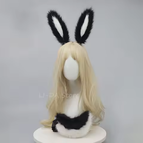 Furry Rabbit Ears Headband with Cute Animal Tail Set Handmade Plush JK Girl Hair Props Lolita Anime Bunny Cosplay Accessories