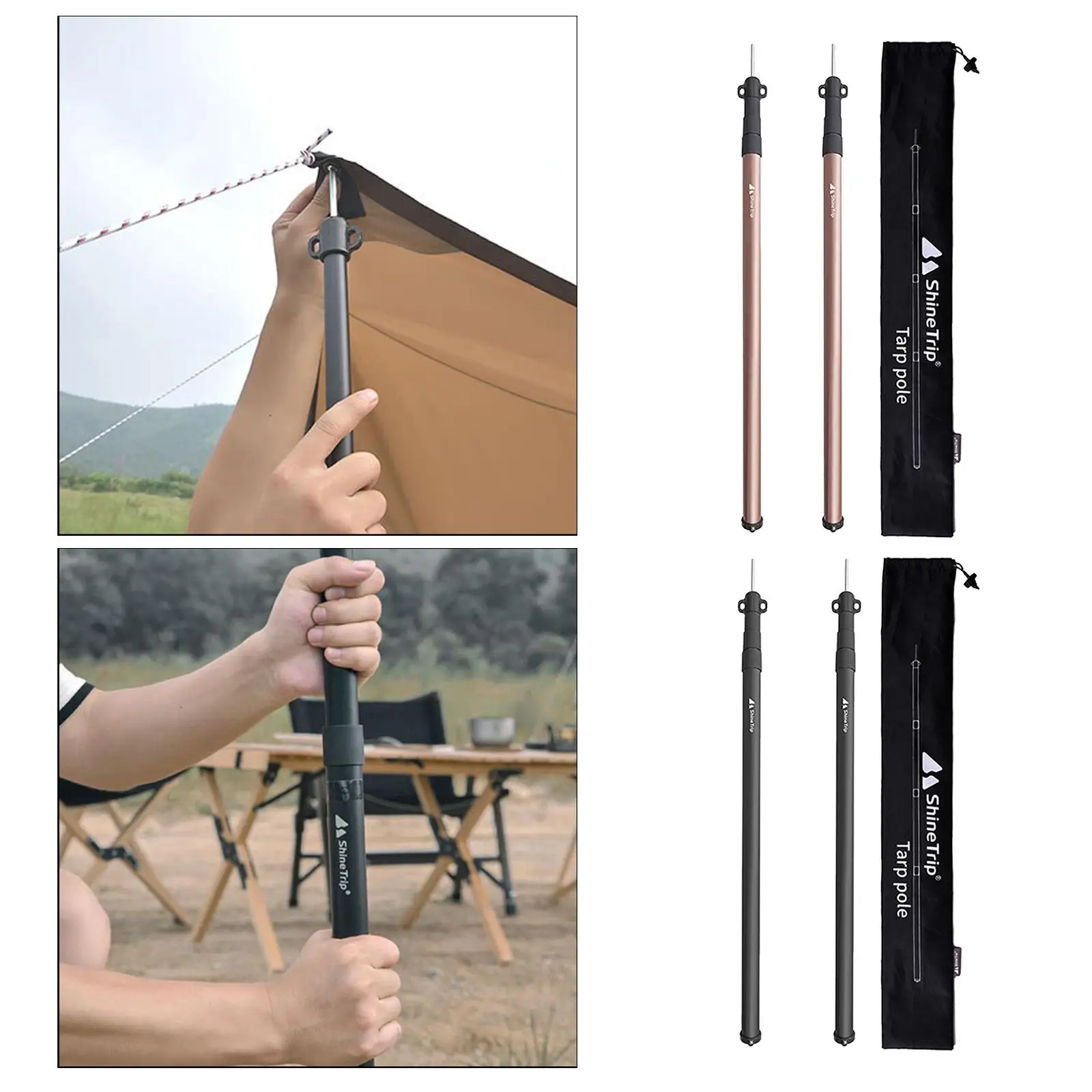 

2x Solid Telescoping Tarp Poles Adjustable Tent Rod Support W/ Storage Bag