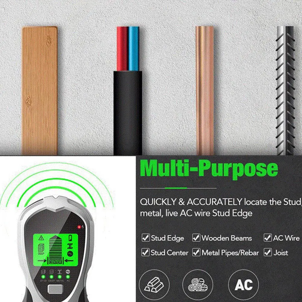 4 in 1 Wall Stud Finder Metal Detector with LCD Display for Pipe Rebar Nail Detection Portable DIY Tool