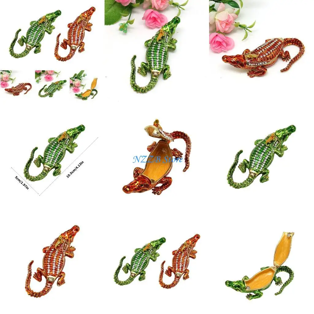 

T21F Crocodiles Shaped Jewelry Box With Secure Lock Portable Storage for Earrings Necklaces Rings Alloy Craftsmanship