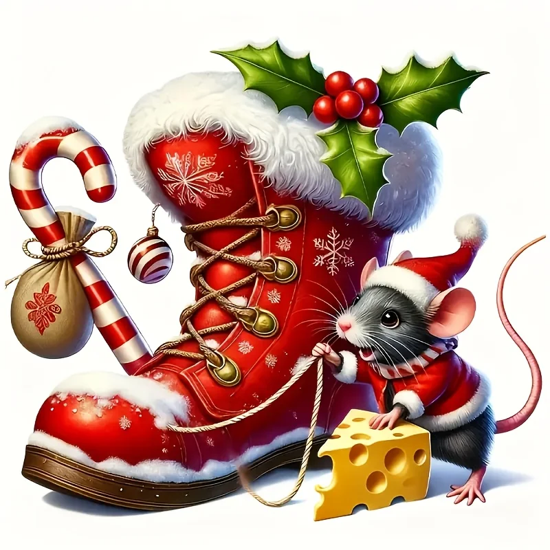 1PC Christmas Shoe & Mouse Cheese Decal – Vinyl Sticker – For Cars, Laptops, Fridges, Tables & Bottles – Easy Apply