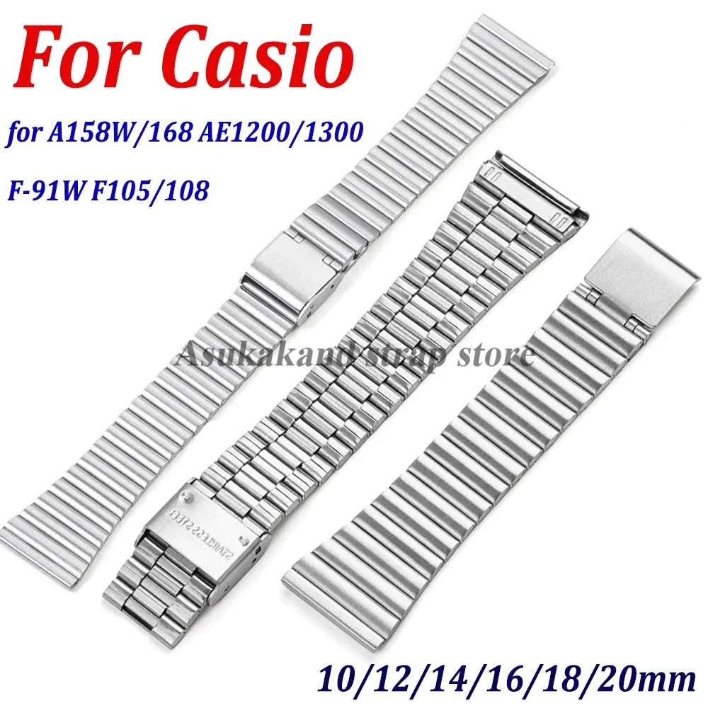 10mm 12mm 14mm 16mm 18mm 20mm Edelstahl Band für Casio F-91W für F105/108/A158W/168 AE1200/1300 Strap Männer Frauen Armband
