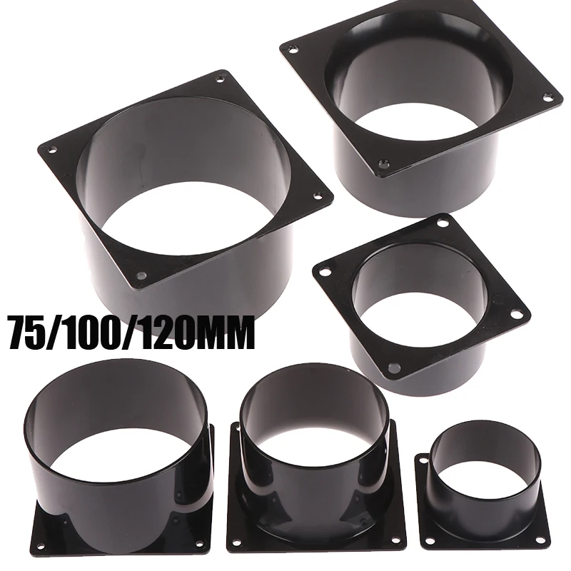 75/100/120/150mm Black Plastic Flange Connector Square Bottom Straight Flange Air Inlet And Outlet Air Ducting Connection Flange
