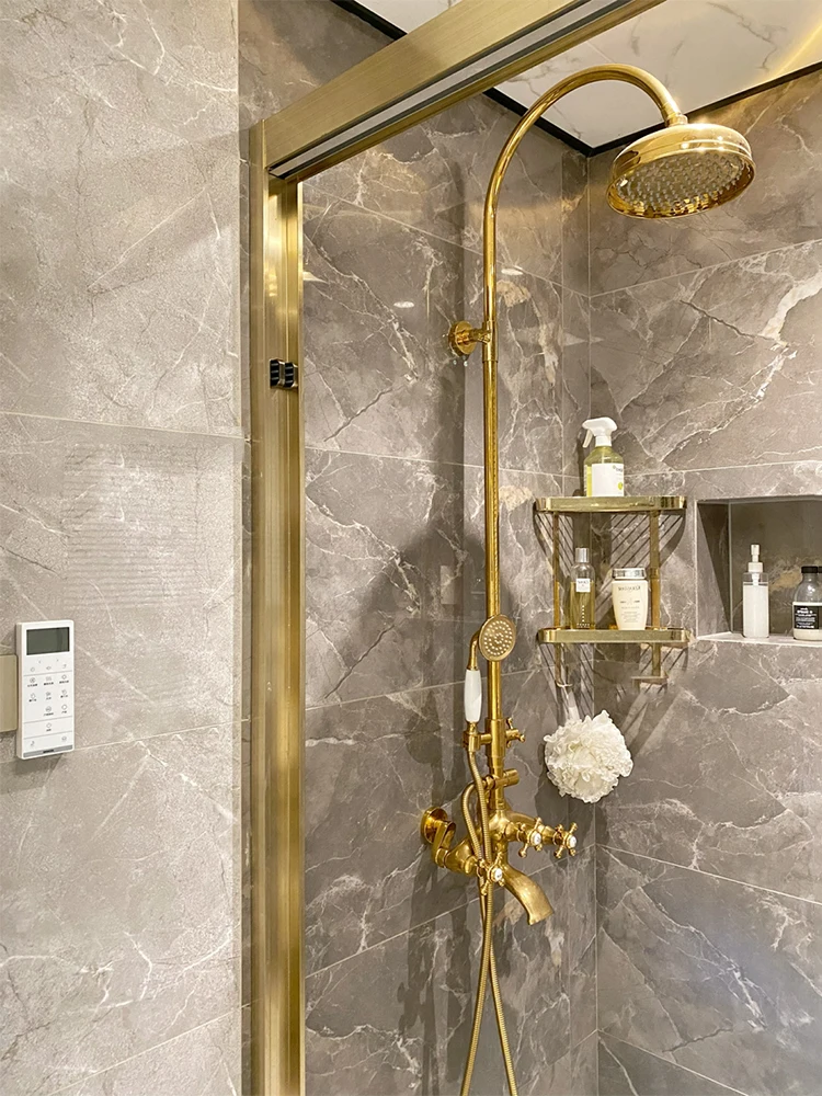 Minghua Boosted Gold Vintage Shower Set with Cold and Hot Rose Household Faucet French All Copper European Bathroom