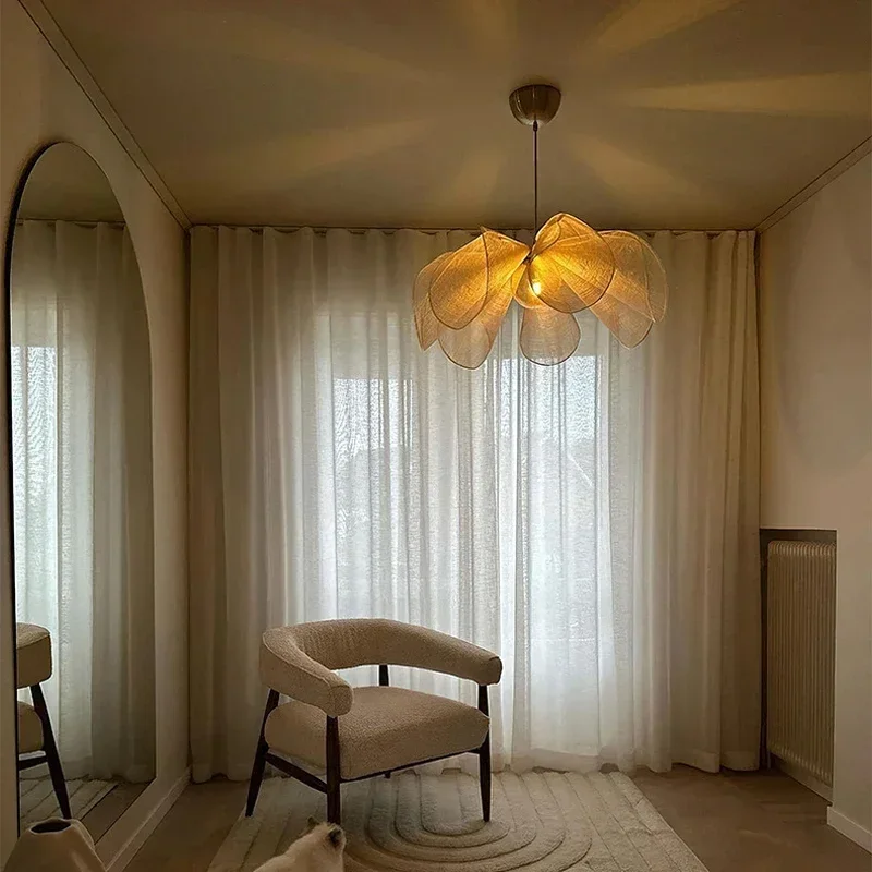 Vintage Fabric Ceiling Pendant Light Nordic Wabi Sabi Fabric Chandelier for Living Dining Room Bedroom Bar Hanging Light Fixture