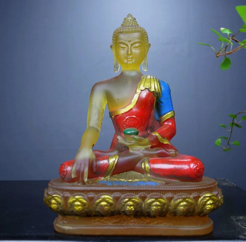 Chinese Old Peking Glass Gilt Painted Exquisite Sakyamuni Buddha Statue 6469Chinese Old Peking Glass Gilt Painted Exquisite Saky