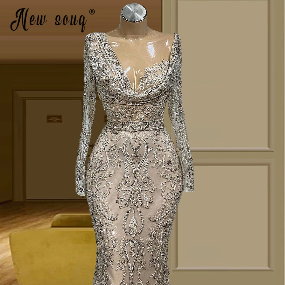 Beading Luxury Dubai Long Sleeve Evening Dresses for Women Plus Size Custom Made Event Celebrity Wedding Prom Gowns Newest