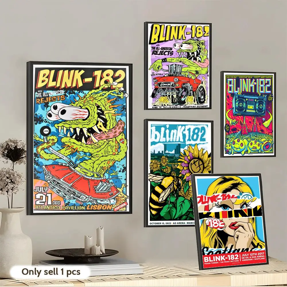 Pôster de arte de parede em tela de algodão com pintura de caligrafia da banda B-Blink 182 - pintura estética para sala de estar, quarto, decoração de casa