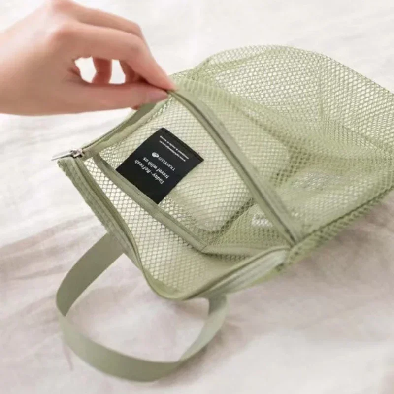 Sac à cosmétiques en maille de grande capacité, sac de rangement, sacs à main de voyage, sac de bain, accessoires de douche Linge, évaluation de