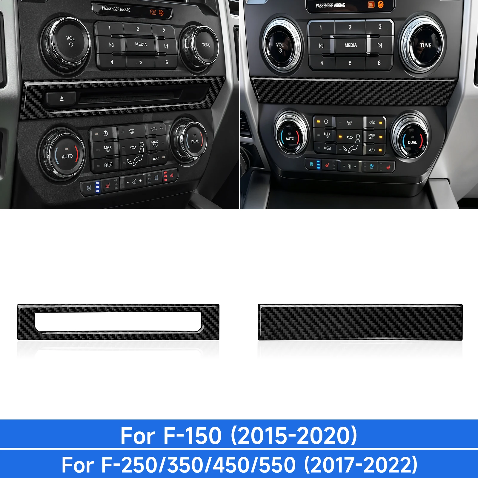 Soft Carbon Fiber Interior Sticker. Car Center Console CD  Panel. For Ford F-150 250 350 450 550 (2015-2022) Trim Accessories.