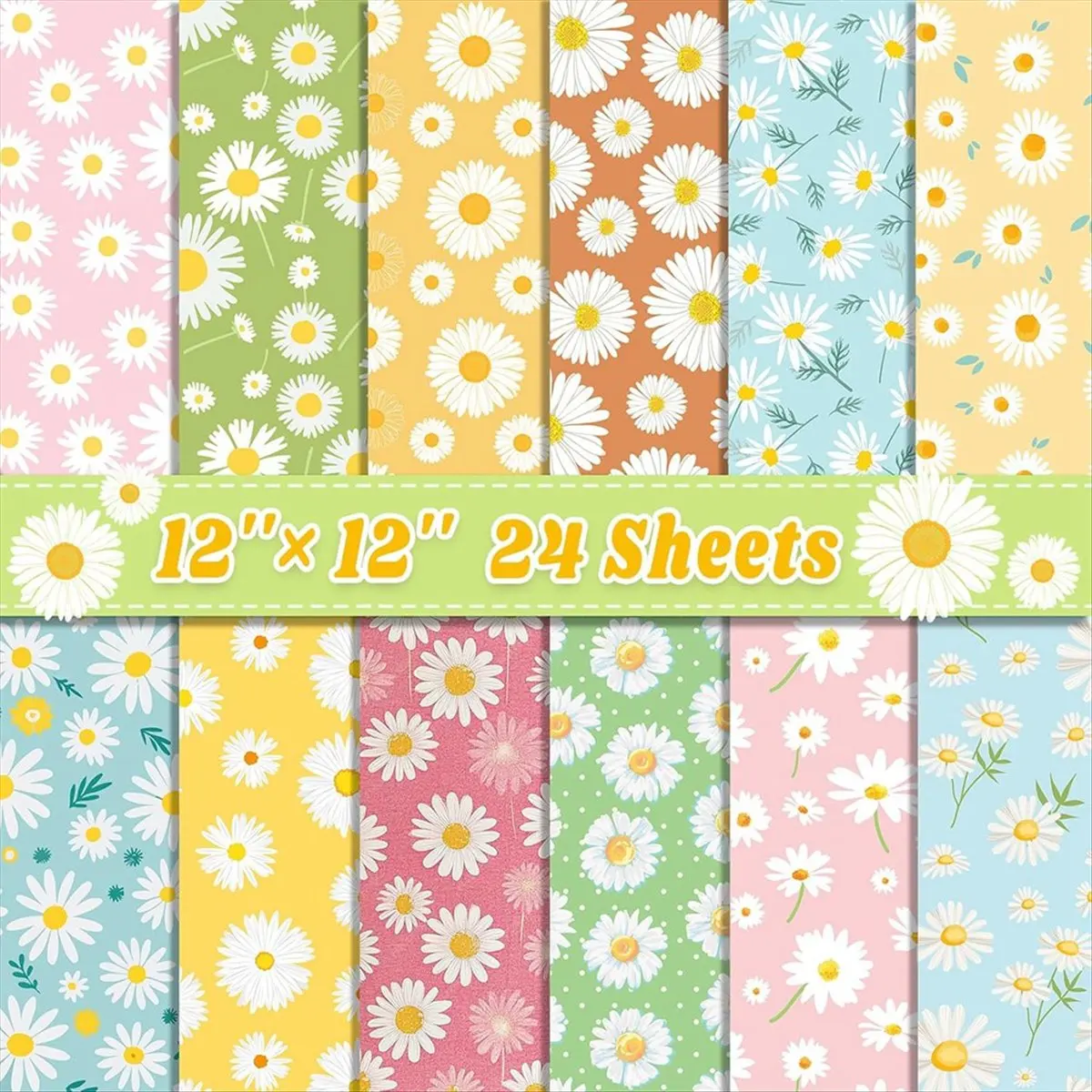 COFA 24 Sheets Scrapbook Paper 12inch X 12inch Double-Sided Bows Pattern Paper Decorative Decoupage Cardstock Daisy