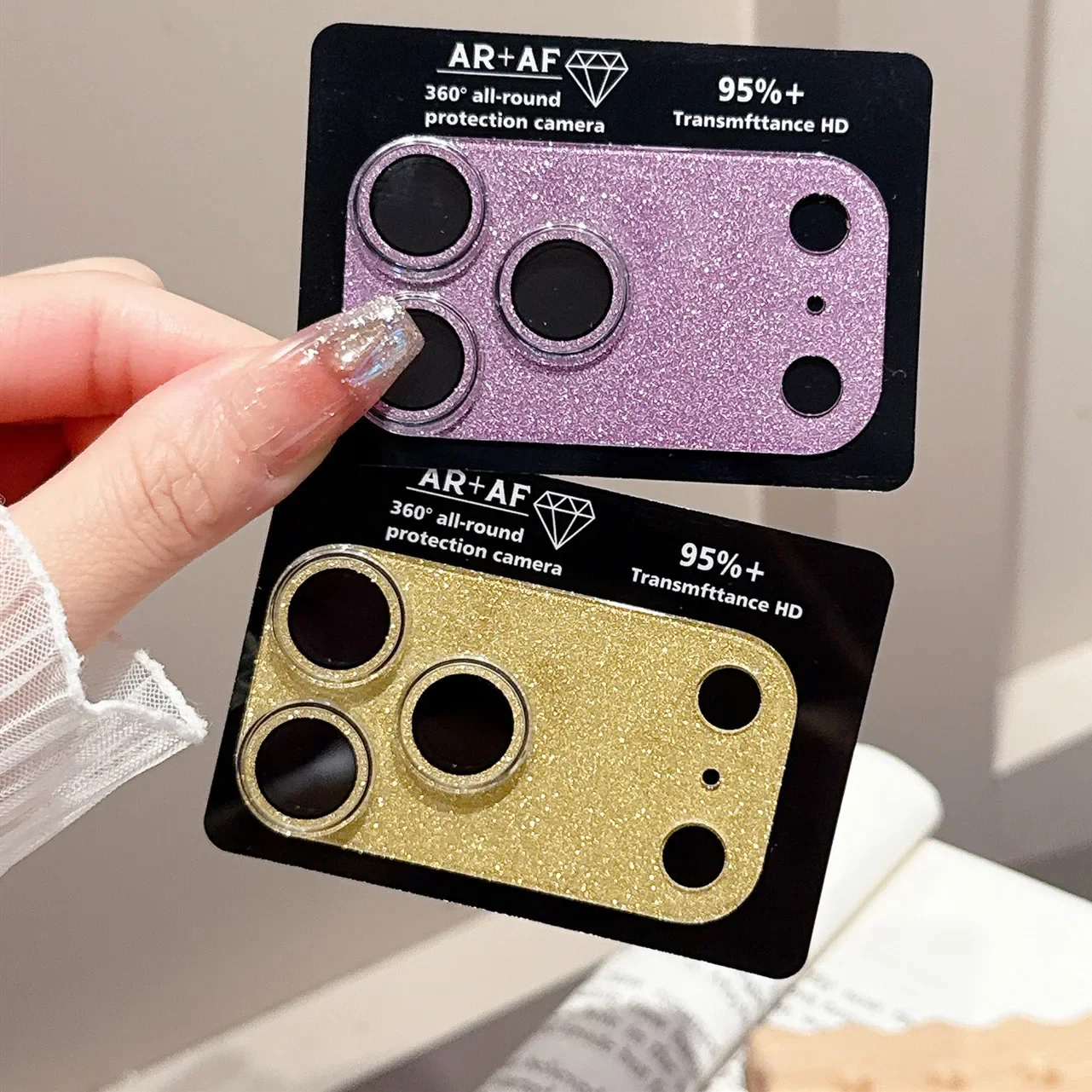 クリスタルレーザーレインボーオーロラレンズガラス9Hフィルムアーマー iPhone 17 16 15 Pro Max Plus用 HD高画質ガラスレンズプロテクターキャップ