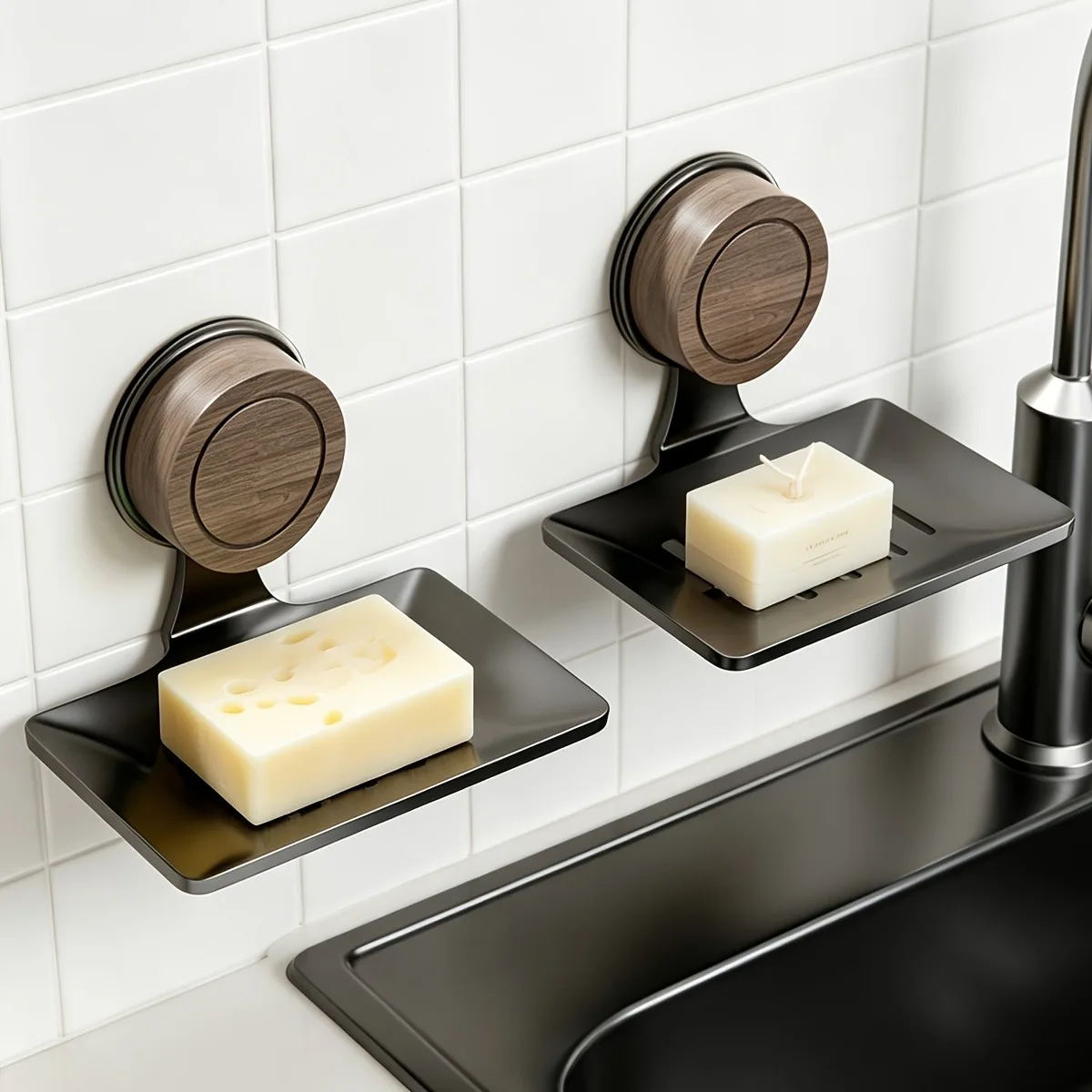 Powerful Adhesive Soap Dish with Suction Cup,Soap Drainage Holder Ideal for Home Bathroom Sink Wall-Mounted Soap Storage Rack