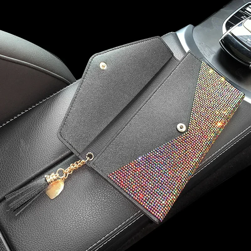 Bling Crystal Auto Accessories Car Registration and Insurance Holder Vehicle Glove Box Organizer Document Driver License Holder