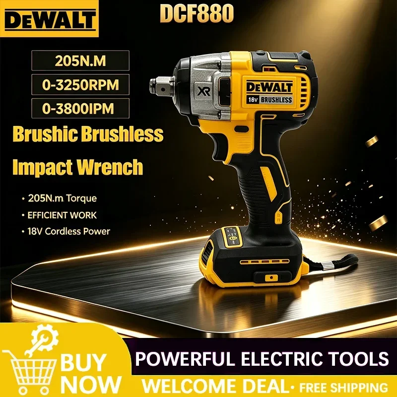 DEWALT Cordless Impact Wrench 3300RPM DCF880 Brushless High Torque 18V Rechargeable Electric Wrench Tire Repair Power Tool