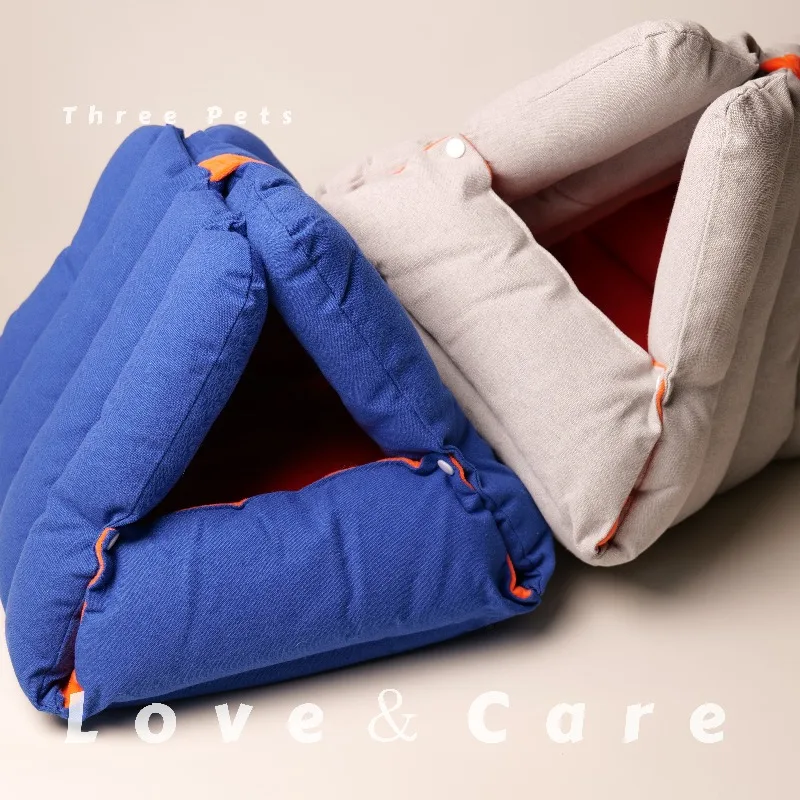 Triangle Sofa Pet Cave Bed Modular Transformable Warm Winter Cat Dog Tunnel Nest 3-in-1 Foldable Plush Burrow Kennel