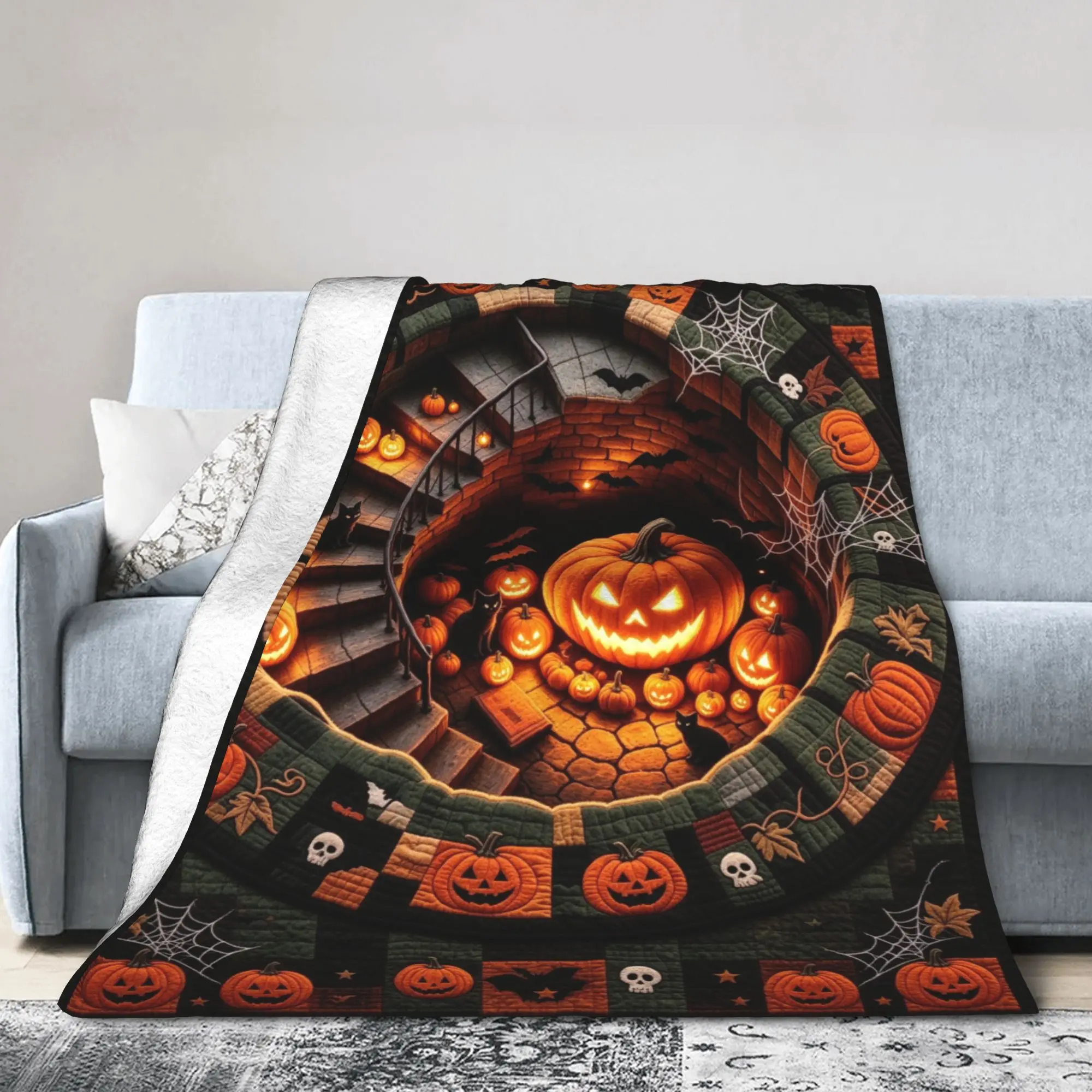 3D Visual Vortex Halloween Blanket Flannel Spooky Ghost Ultra-Soft Throw Blankets for Home Couch Bed Rug