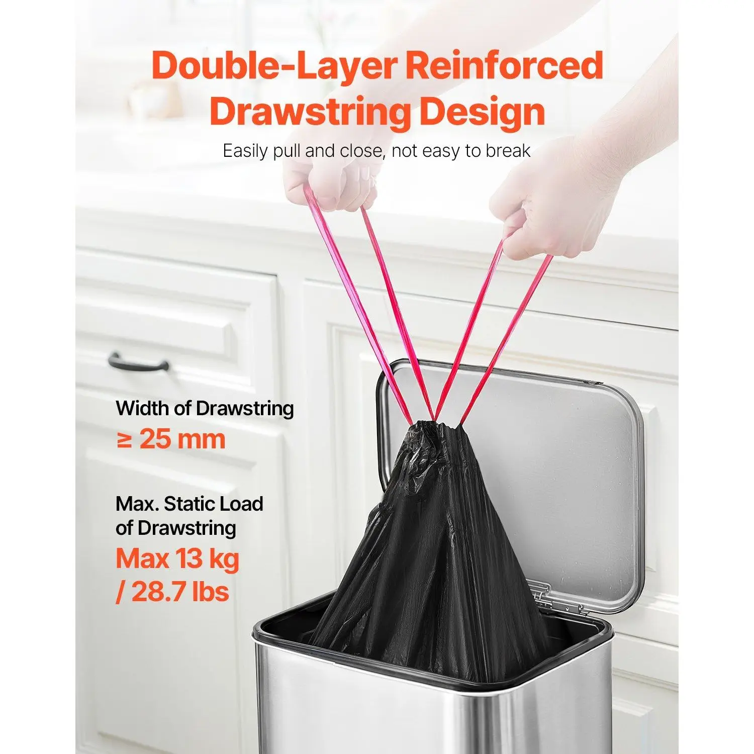 50pcs/set Ultra-thick and Durable 30-gallon Drawstring Garbage Bags, Recyclable Kitchen Trash Cans, Household Essentials