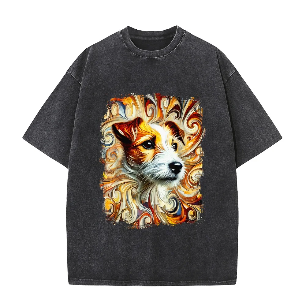 Cute Jack Russell Terrier Colourful Artwork T-Shirt Camisetas Футболки Men's Unisex Cotton Printed Casual Street Tee Summer Top