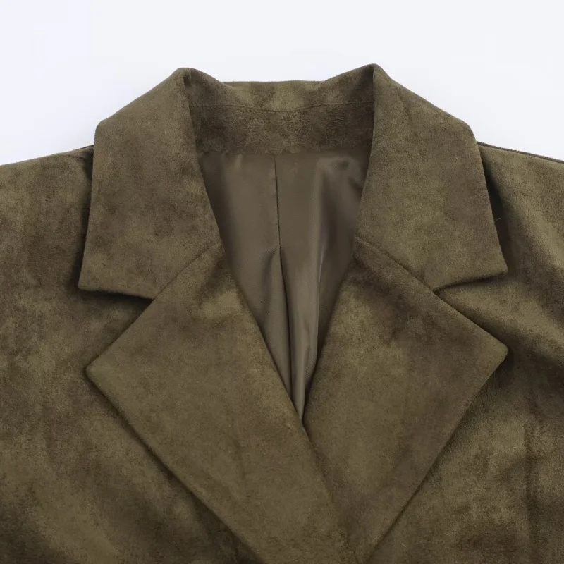 

Retro Double Breasted Suede Texture Loose Fit Women's Suit Jaet Autumn Winter New Sle Casual Comfortable Long Sve Coat