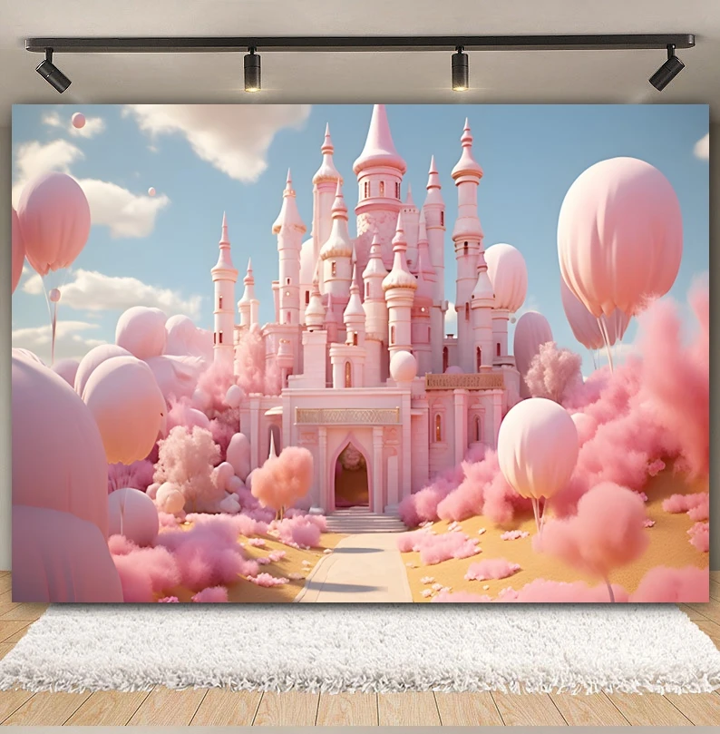 Spring Floral Castle Backdrop Fairy Tale Castle Palace Flower Princess Girl Baby Birthday Party Portrait Photography Background