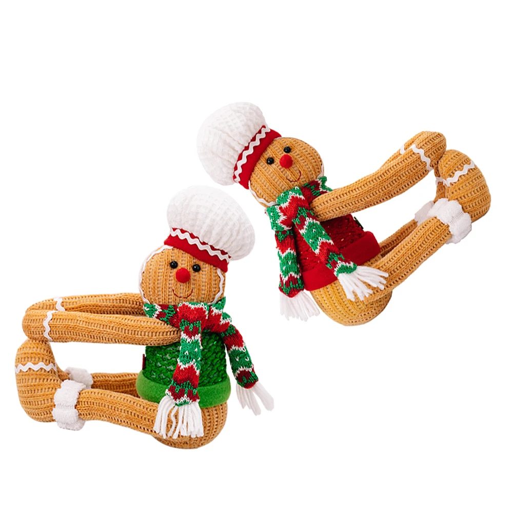 

2pcs Lovely Christmas Curtain Tiebacks Gingerbread Man Soft Knitting Pp Cotton Decorative Holdbacks For Curtains Doors