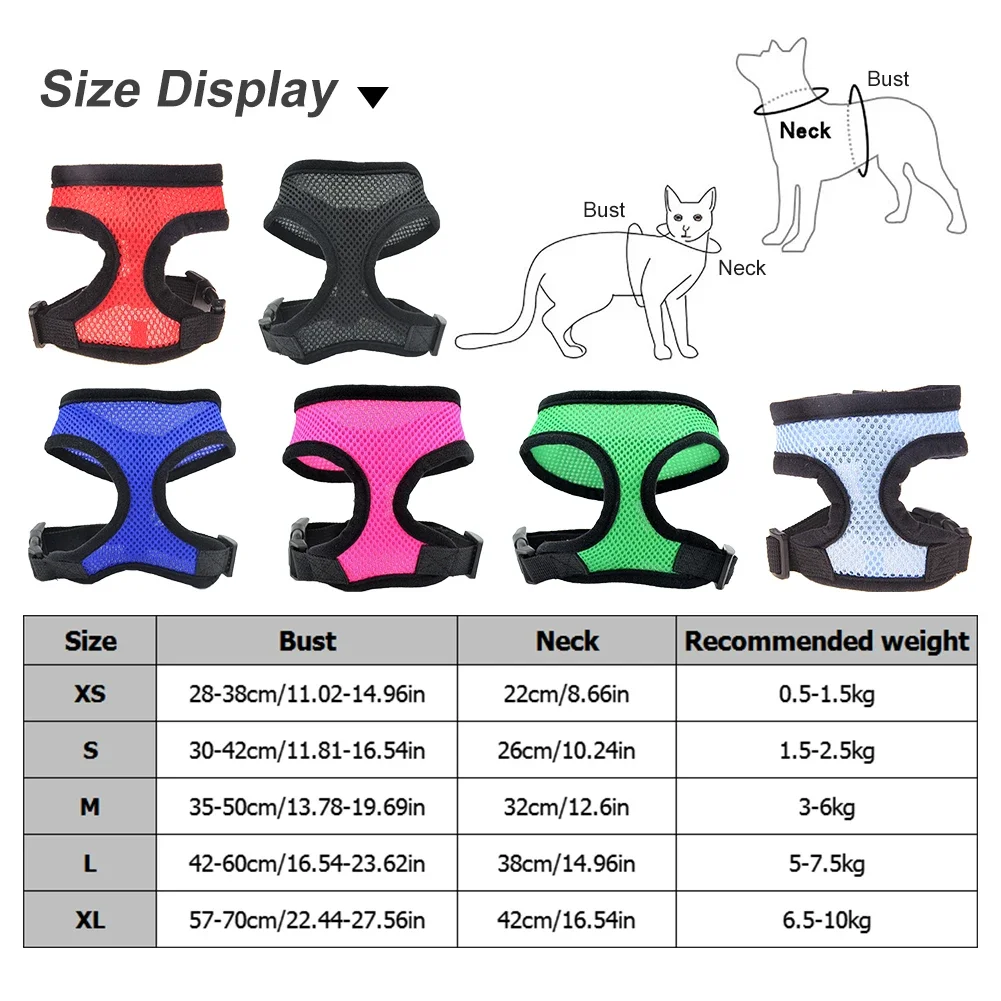 Pets Dog Harness for Small Dogs Cats No Pull Breathable Mesh Chest Strap Safety Dog Harness Vest Adjustable Collar Breast-Band