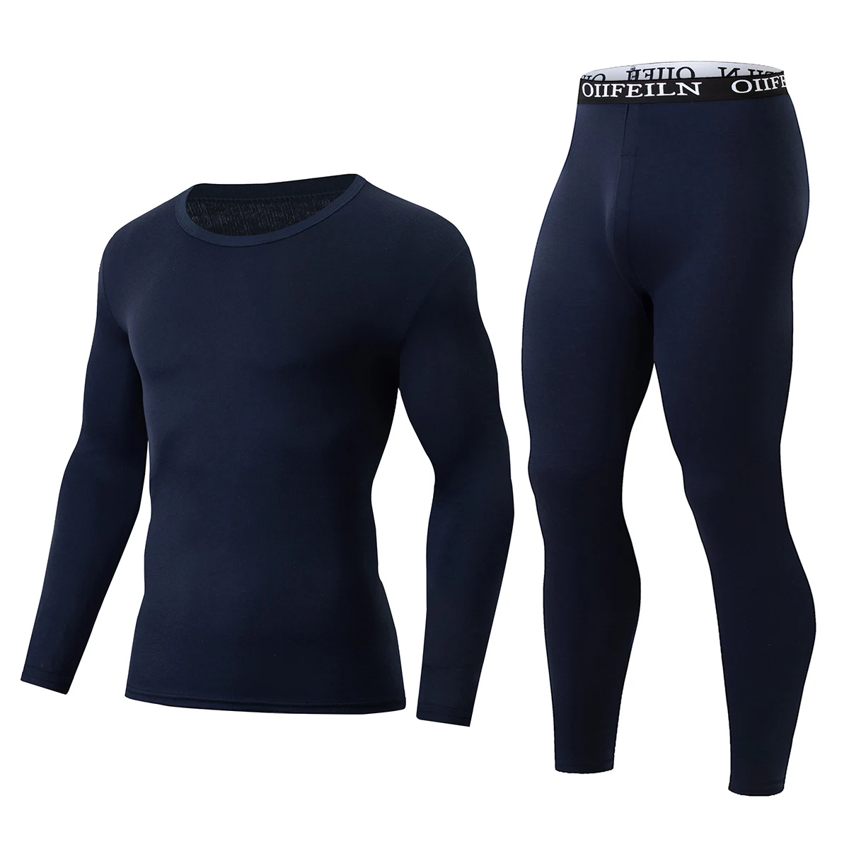 Men's Autumn/Winter Warm Underwear Set Solid Color Multi Color Round Neck Long Sleeve Top Letter Elastic Waist Casual Pants