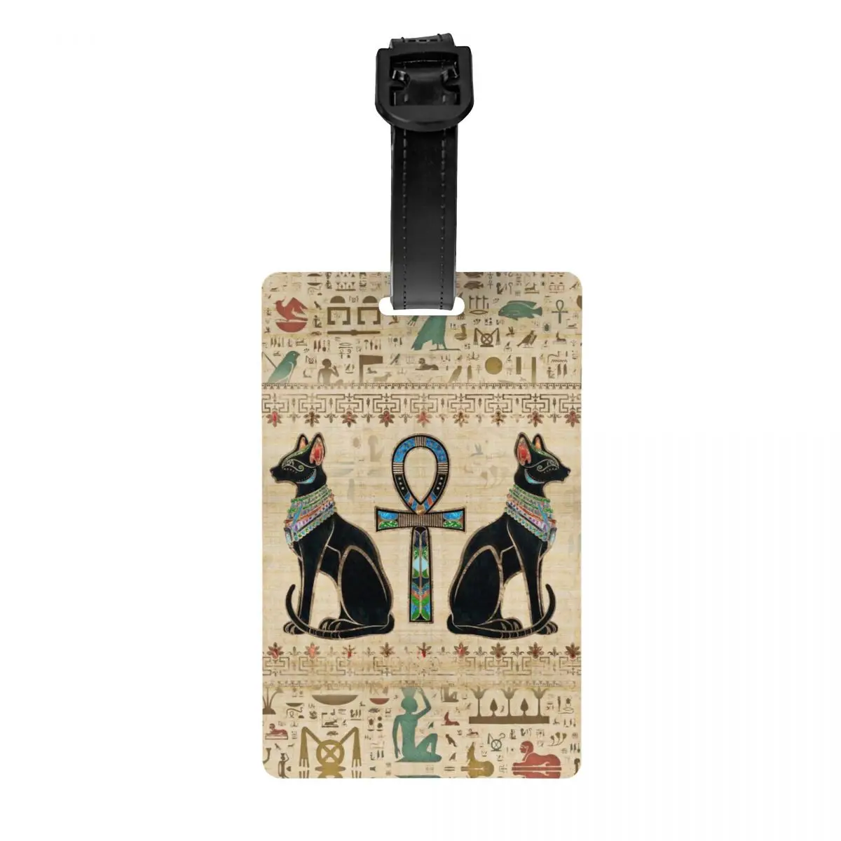 Egyptian Cats And Ankh Cross Luggage Tag Custom Ancient Egypt Baggage Tags Privacy Cover ID Label