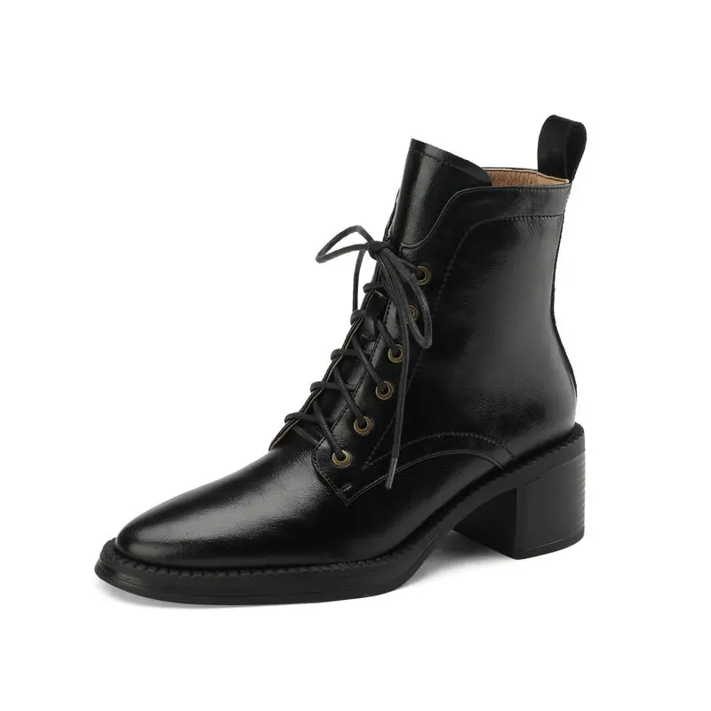 

2025 New Modern Women Boots Genuine Leather Pointed Platform Lace-up Boots Fashionable Autumn Casual Shoes